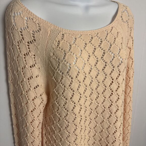 LOFT Womens Open Knit Sweater‎ Med Cotton Pink Coastal Lightweight Minimalist - Picture 2 of 6